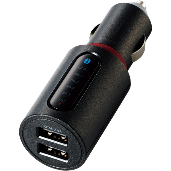 FMトランスミッター/Bluetooth/USB2ポート付/2.4A/おまかせ充電/4チャンネル/ブラック