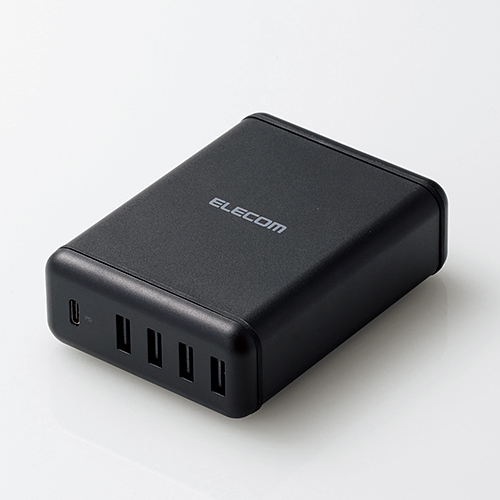 スマートフォン・タブレット用AC充電器/USB-A4ポート(おまかせ充電)/Type-C1ポート(USB PD30W)/電源ケーブル1.5m/ブラック