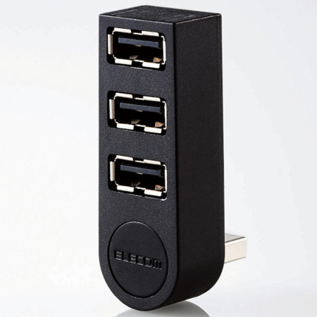 USB2.0ハブ/機能主義/バスパワー/3ポート/直挿し/ブラック