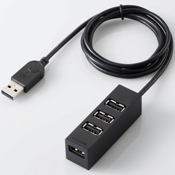 USB2.0ハブ/機能主義/バスパワー/4ポート/100cm/ブラック