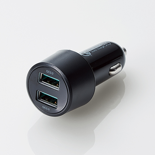 シガーチャージャー/2USBポート(自動識別)/Quick Charge 3.0/ブラック