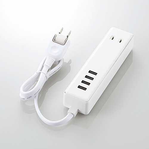 モバイルUSBタップ/USBメス×4/AC×2/ケーブル60cm/3.4A/ホワイト