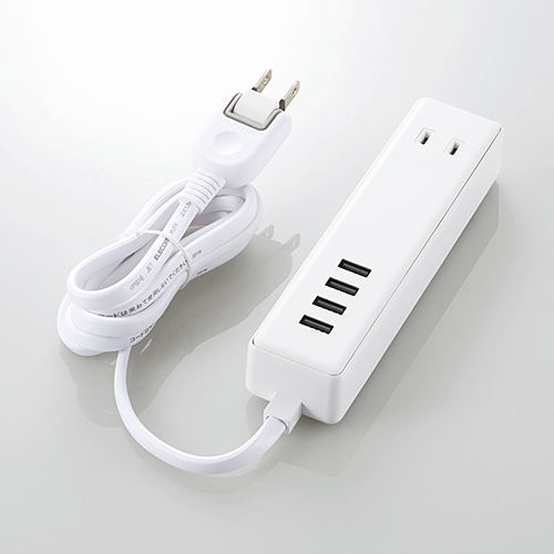 モバイルUSBタップ/USBメス×4/AC×2/ケーブル1.5m/3.4A/ホワイト