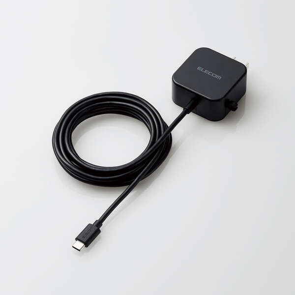 AC充電器/スマホ・タブレット用/2.4A出力/Type-C/USB-C/ケーブル一体型/2.5m/ブラック