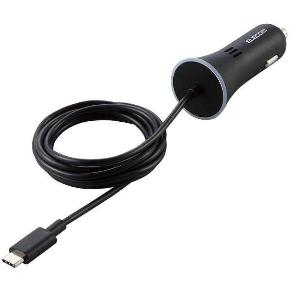 カーチャージャー/Type-C/USB-C/USB Power Delivery認証/ストレートタイプ/1.5m/18W/インジケーター搭載/ブラック