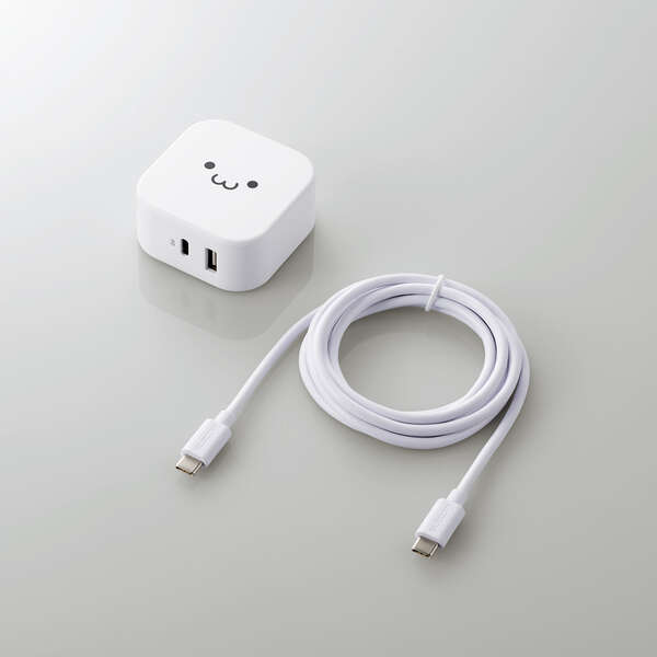 AC充電器/スマホ・タブレット用/USB Power Delivery準拠/20W+12W/USB-C1ポート/USB-A1ポート/ケーブル同梱/1.5m/ホワイトフェイス