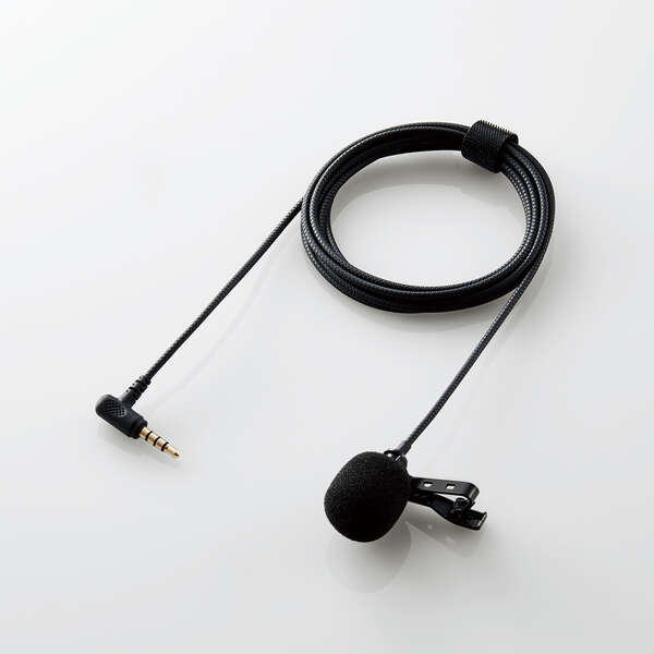 クリップ付きピンマイク/ウインドジャマー付/4極φ3.5mm/変換ケーブル付/収納ポーチ付/1.8m/ブラック