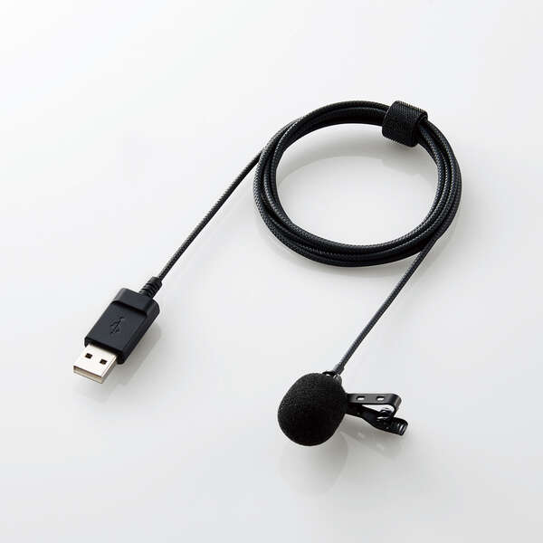 クリップ付きピンマイク/ウインドジャマー付/USB-A/収納ポーチ付/1.8m/ブラック