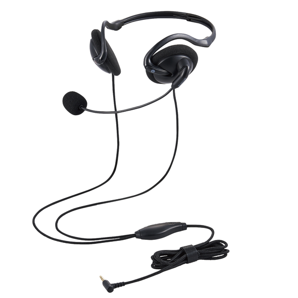 有線ヘッドセット/ネックバンド型/折りたたみ式/4極φ3.5mm/変換ケーブル付/両耳/ブラック
