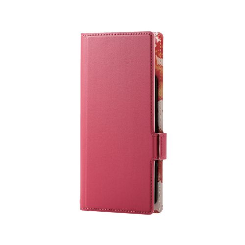 スマートフォン用マルチレザーケース/スライド式/手帳型/UltraSlim/Flowers/薄型/磁石付き/Sサイズ/ディープピンク