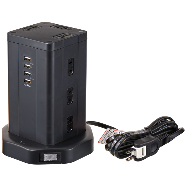 タワー型集中スイッチ付タップ 12P 4USB