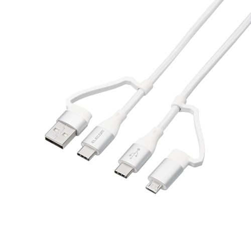 4in1 USBケーブル/USB-A+USB-C/Micro-B+USB-C/USB Power Delivery対応/2.0m/ホワイト