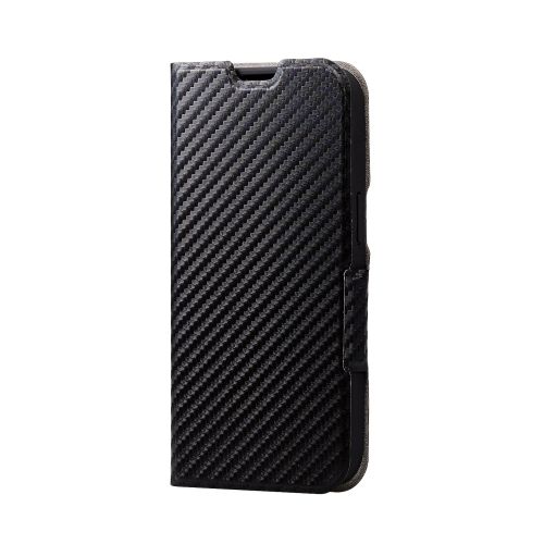 iPhone 14/iPhone 13用レザーケース/手帳型/UltraSlim/薄型/磁石付き/カーボン調(ブラック)