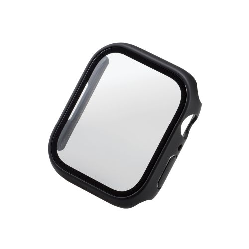 Apple Watch Series 8/7 45mm用フルカバーケース/プレミアムガラス/ゴリラ/高透明/ブラック