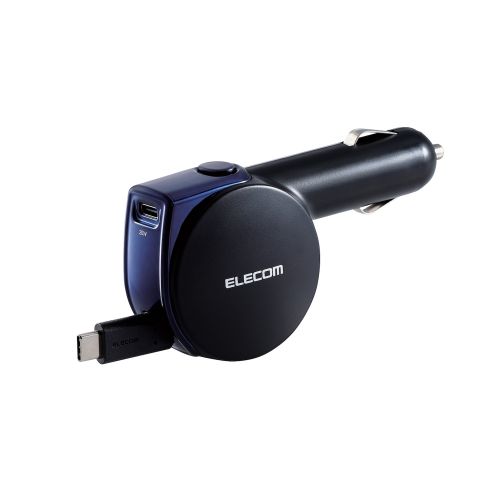 シガーチャージャー/最大35W/USB-Cケーブル/巻取り式リールタイプ/90cm/15W/USB-Cポート/USB Power Delivery/20W/ブラック