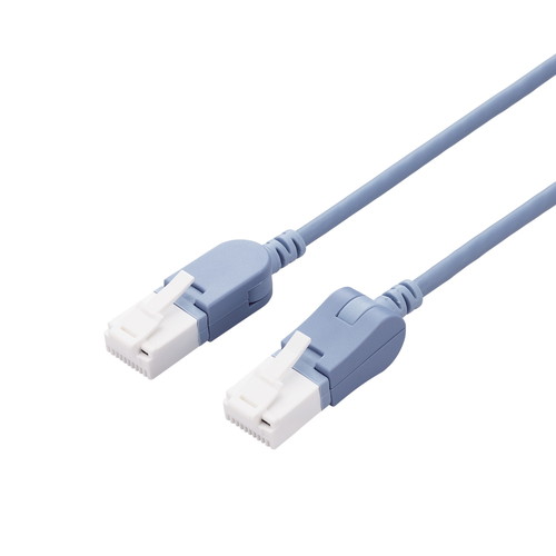 LANケーブル/CAT6A/爪折れ防止/縦スイング式コネクタ/横スイング式コネクタ/1.0m/ブルー