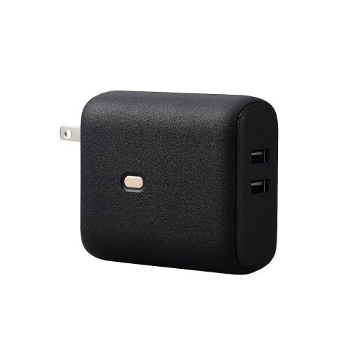 モバイルバッテリー/リチウムイオン電池/AC一体型/おまかせ充電対応/5000mAh/USB-A出力2ポート/PSE適合/ブラック