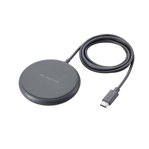 Qi規格対応ワイヤレス充電器/5W/卓上/ケーブル一体/1m/ダークグレー