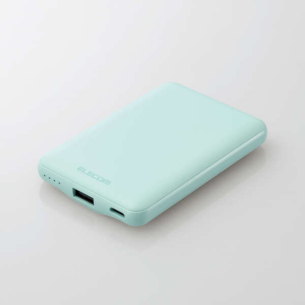 モバイルバッテリー/リチウムイオン電池/薄型/15W出力/5000mAh/USB Type-C入出力1ポート/USB-A出力1ポート/グリーン