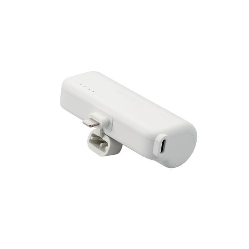 モバイルバッテリー/リチウムイオン電池/直差し/12W/5000mAh/USB Type-C入力1ポート/Lightning出力プラグ/シルバーホワイト