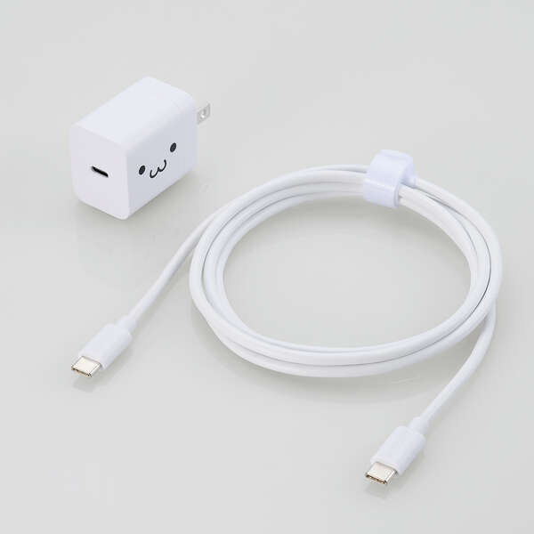 AC充電器/スマホ・タブレット用/USB Power Delivery/20W/USB-C1ポート/C-Cケーブル付属/1.5m/しろちゃん