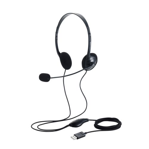 有線ヘッドセット/両耳オーバーヘッド/小型/USB-A/1.8m/ブラック