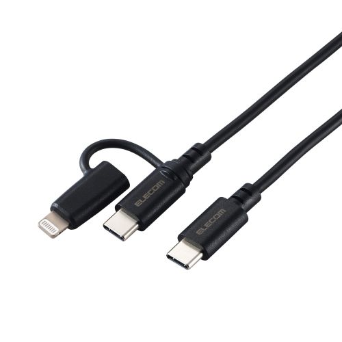 2in1 USBケーブル/Type-C+Lightning/USB Power Delivery対応/1.5m/ブラック