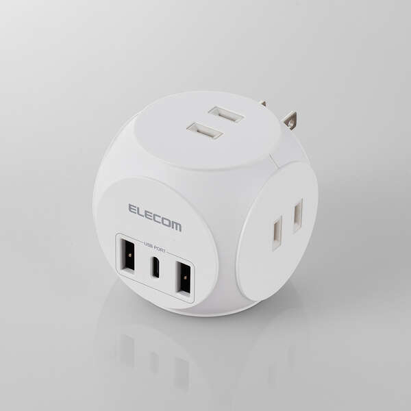 USBタップ/球体型/USB-C×1+USB-A×2/20W/AC×3/スイングプラグ/ホワイト