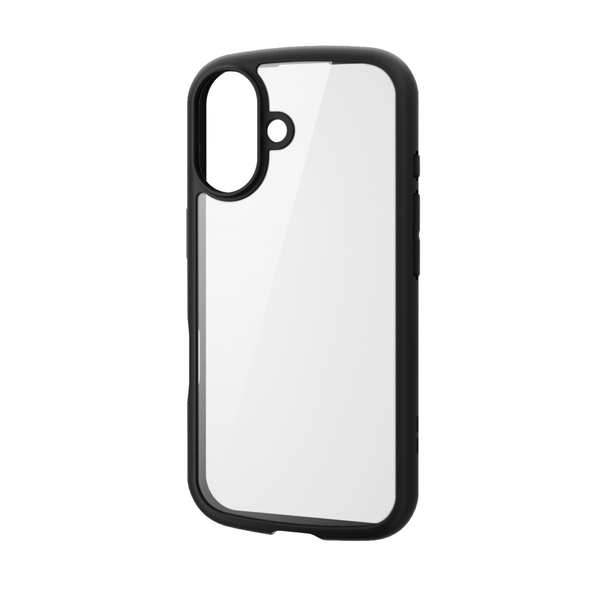 iPhone 16用ハイブリッドケース/TOUGH SLIM LITE/フレームカラー/背面クリア/背面ガラス/ストラップシート付属/ブラック