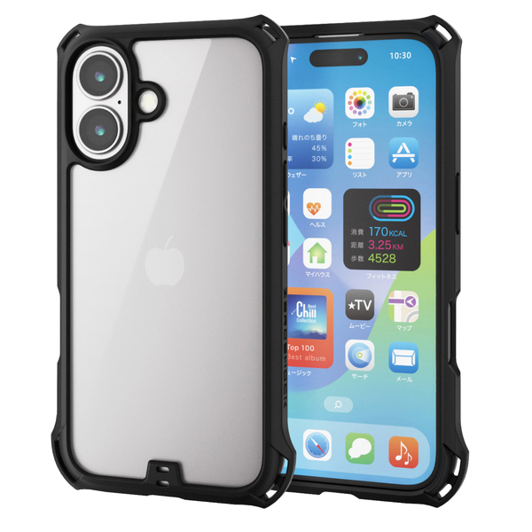 iPhone 16用ハイブリッドケース/ZEROSHOCK/フレームカラー/背面クリア/ブラック