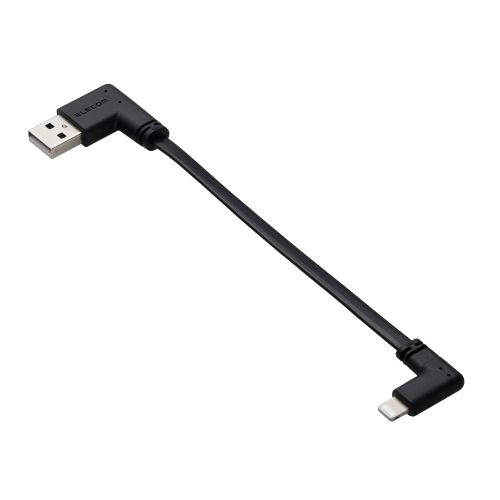 USB-A to Lightningケーブル/フラット/L字/0.1m/ブラック