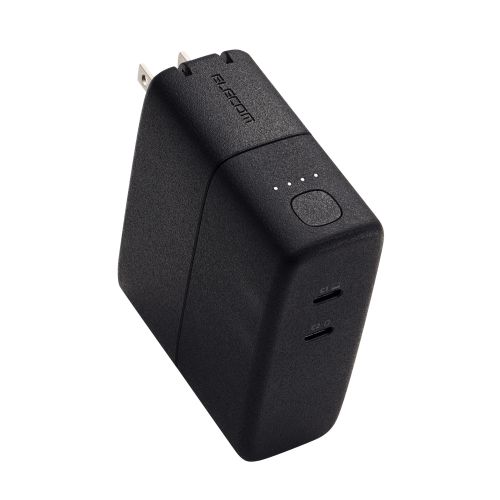 モバイルバッテリー/リチウムイオン電池/AC一体型/おまかせ充電/USB PD/最大67W/5000mAh/USB-C入出力×2/PSE適合/ブラック
