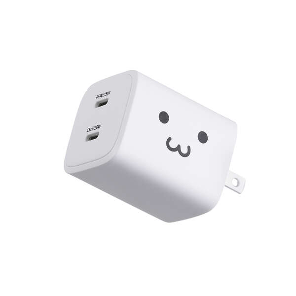 AC充電器/スマホ・タブレット用/USB PD/45W/USB-C×2/スイングプラグ/しろちゃん
