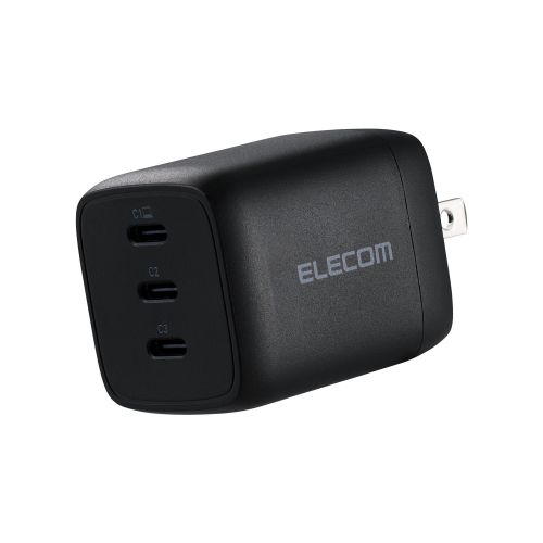 ノートPC用ACアダプター/USB充電器/USB PD/67W/自動分配/USB-C×3/スイングプラグ/ブラック