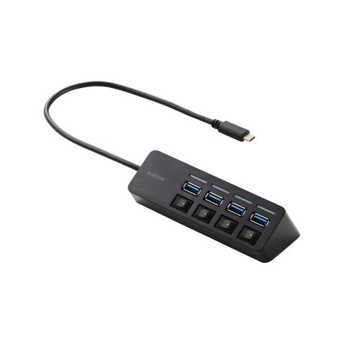 USBHUB/Type-C/USB5Gbps/個別スイッチ付/バスパワー/4ポート/30cm/ブラック