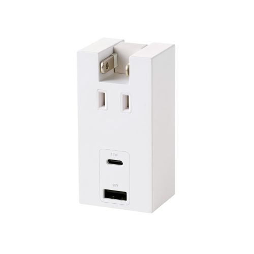USBタップ/USB-C×1/USB-A×1/AC×1/15W/直挿し/180度スイング/ホワイト