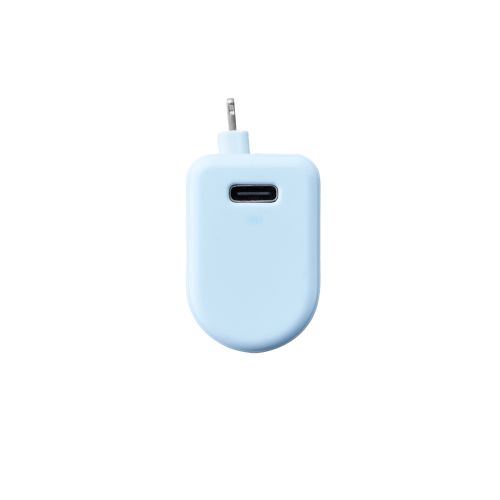 モバイルバッテリー/リチウムイオン電池/直挿し/180度スイングコネクタ/12W/5000mAh/USB-C/Lightningコネクタ/ブルー