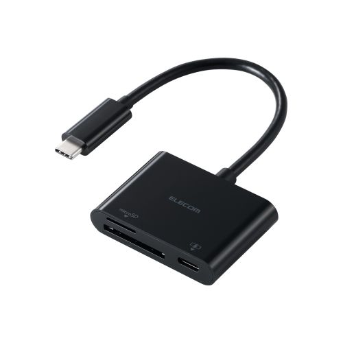 メモリリーダ/USB Type-Cコネクタ/USB 5Gbps/SD+microSD用/Power Delivery対応/最大入力100W/ケーブル長12cm/ブラック