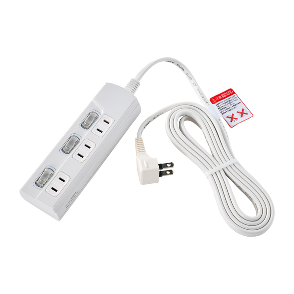 LED個別スイッチ付電源タップ 3個口 3m ホワイト