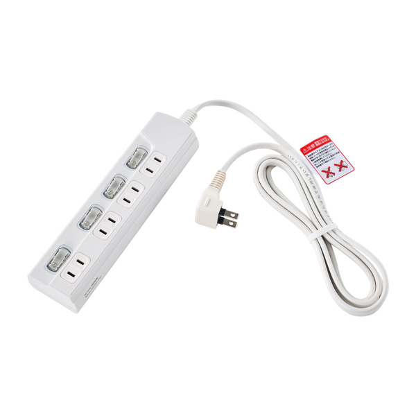 LED個別スイッチ付電源タップ 4個口 2m ホワイト
