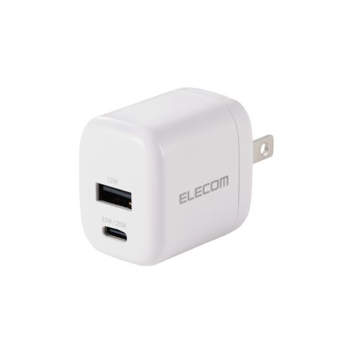 AC充電器/スマホ・タブレット用/USB PD/33W/USB-C/USB-A/スイングプラグ/ホワイト