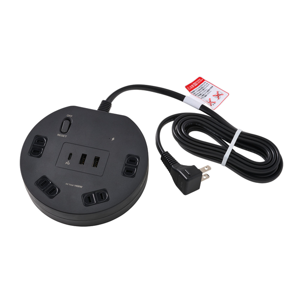 丸形USBタップ 4個口 PD20W ブラック