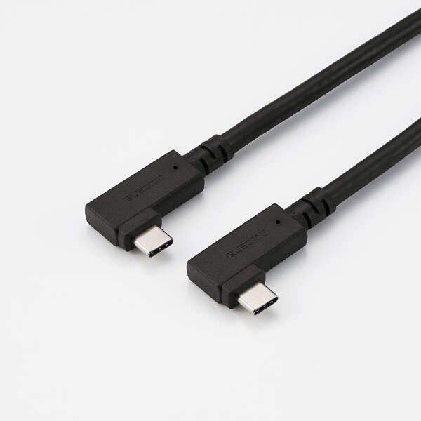 USB2.0ケーブル/C-Cタイプ/認証品/USB PD対応/最大240W/両端L字コネクタ/転送速度最大20Gbps/やわらか/1.0m/ブラック