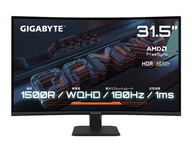 GS32QCA ゲーミングモニター 31.5型/2560×1440/HDMI、DisplayPort/ブラック/スピーカー：なし/QHD/曲面モニター/180Hz/1ms HDR対応