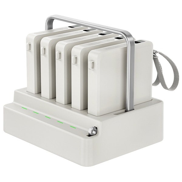 【3年保証】PD65W対応20000mAh（77Wh）準固体式モバイルバッテリー5台＋5連充電ステーション ホワイト