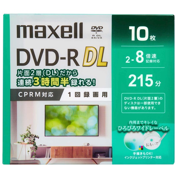 録画用DVD-R DL 8.5GB 8倍速 CPRM対応 10枚 Pケース インクジェット対応（ホワイト）