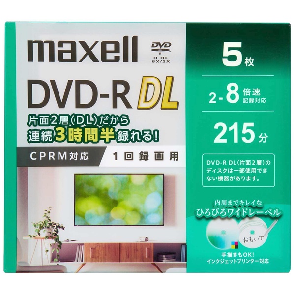 録画用DVD-R DL 8.5GB 8倍速 CPRM対応 5枚 Pケース インクジェット対応（ホワイト）