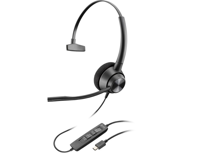Poly EncorePro 310 USB-C 片耳 有線モデル ノイズキャンセリングマイク搭載 TAA(米国政府・軍向け調達基準)認証
