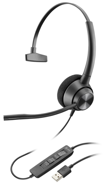 Poly EncorePro 310 USB-A 片耳 有線モデル ノイズキャンセリングマイク搭載 TAA(米国政府・軍向け調達基準)認証