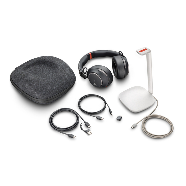 Poly Voyager Surround 85 USB-C+USB-A 変換アダプタ付 チャージスタンド付 両耳 ワイヤレスモデル ノイズキャンセリングマイク搭載 Microsoft Teams認定モデル